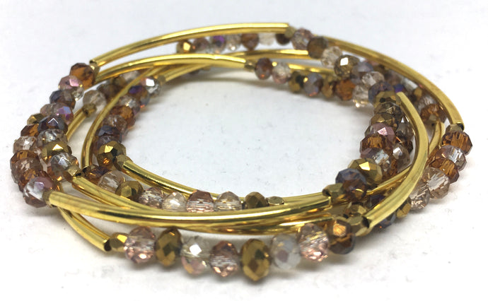 Bracelet - stretch wrap, topaz Czech rondelles, brass and gold noodles