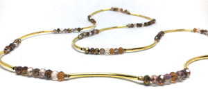 Bracelet - stretch wrap, topaz Czech rondelles, brass and gold noodles
