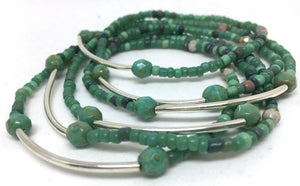 Bracelet Stretch Wrap in Green Seed Beads with Fire Polish