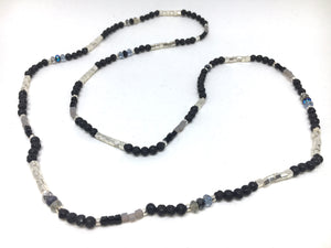 Bracelet - stretch wrap, black lava, San Diego Fog, Miyuki cubes