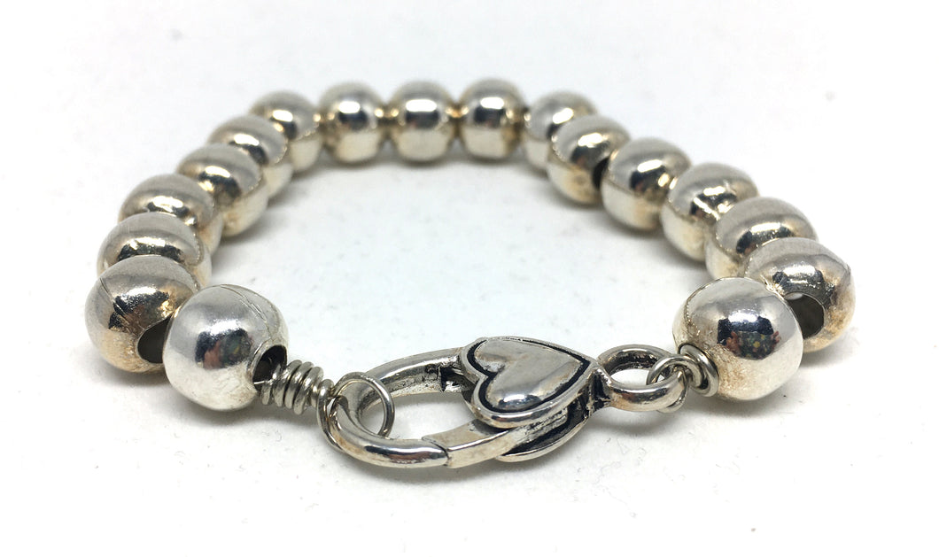 Bracelet - clasped 10 mm hollow silver beads on chain