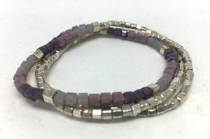 Bracelet - stretch wrap, tiny glass cubes, metallic Miyuki cubes and hex beads