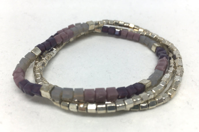 Bracelet - stretch wrap, tiny glass cubes, metallic Miyuki cubes and hex beads