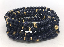 Load image into Gallery viewer, Bracelet - stretch wrap, blue goldstone and gold accent beads