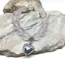 Load image into Gallery viewer, Bracelet Stretch Mala Rose Quartz with Hammered Heart