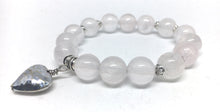 Load image into Gallery viewer, Bracelet Stretch Mala Rose Quartz with Hammered Heart