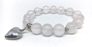Bracelet Stretch Mala Rose Quartz with Hammered Heart