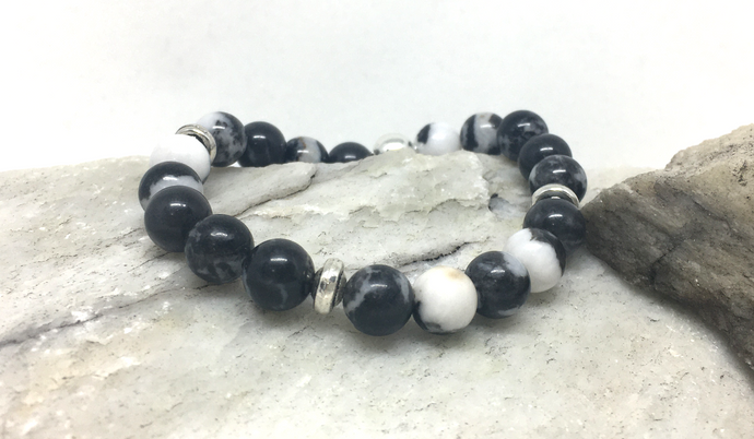 Bracelet - stretch mala style, Zebra Jasper