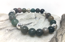 Load image into Gallery viewer, Bracelet - stretch mala style, Indian Agate with Silver