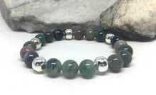 Load image into Gallery viewer, Bracelet - stretch mala style, Indian Agate with Silver