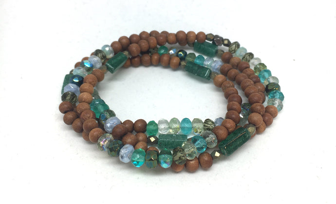 Bracelet - stretch wrap, sandalwood, Mermalicious, jade oblongs